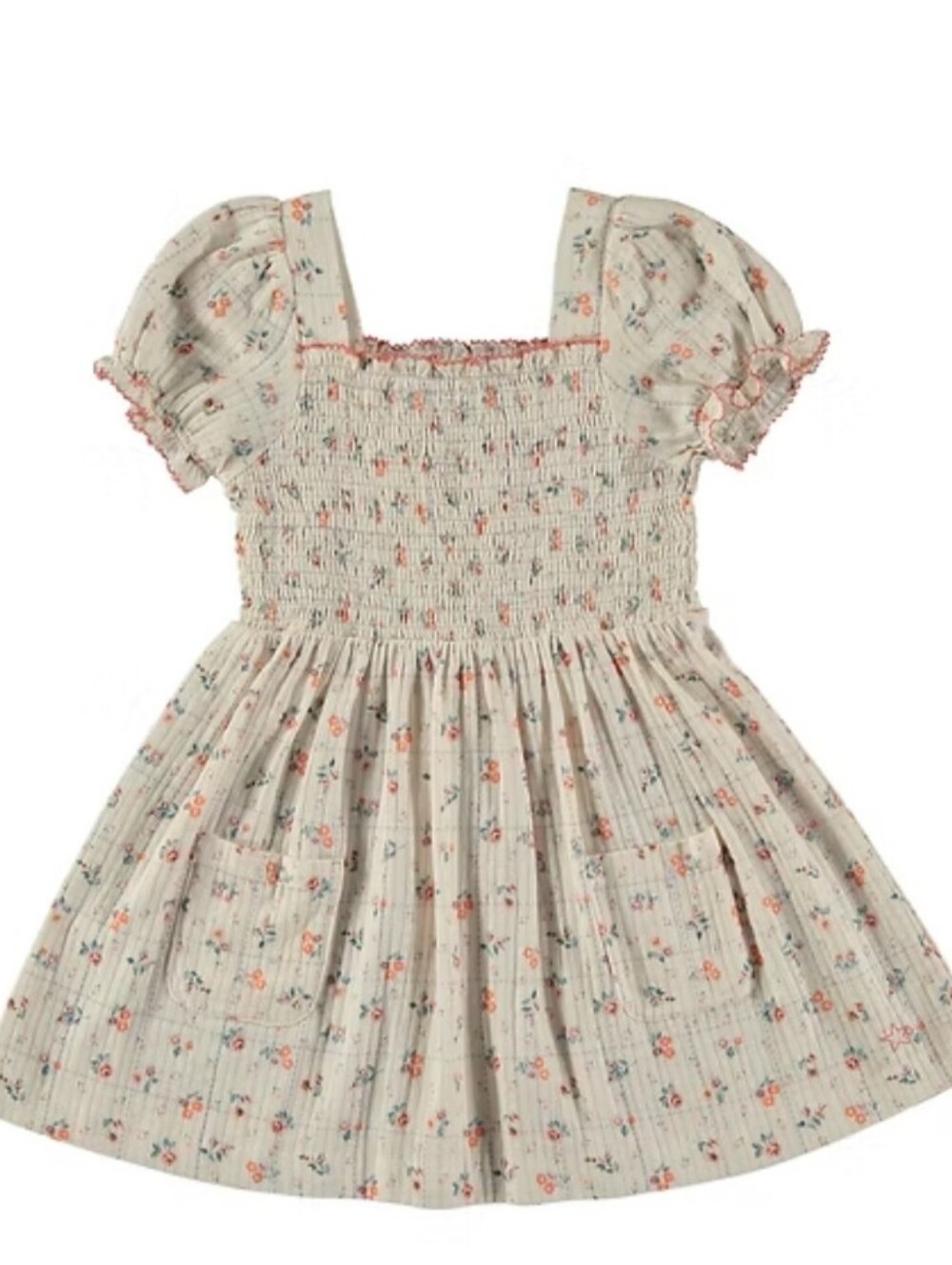 Tocoto Vintage Floral Dress in Cream with Peach Accents